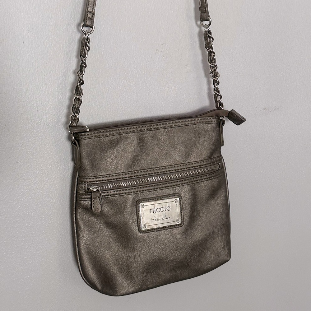 Nicole Miller metallic faux leather crossbody bag